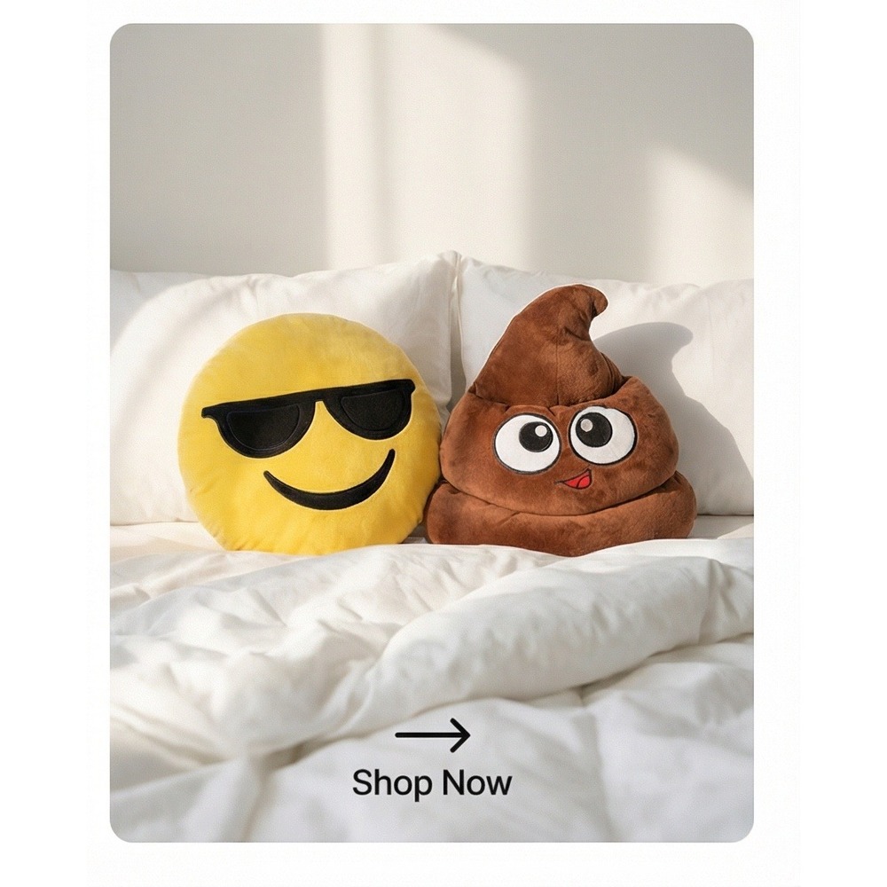 Fiesta Emoji Plush Pillow Set Sunglasses Smile and Poop Whimsical Funny